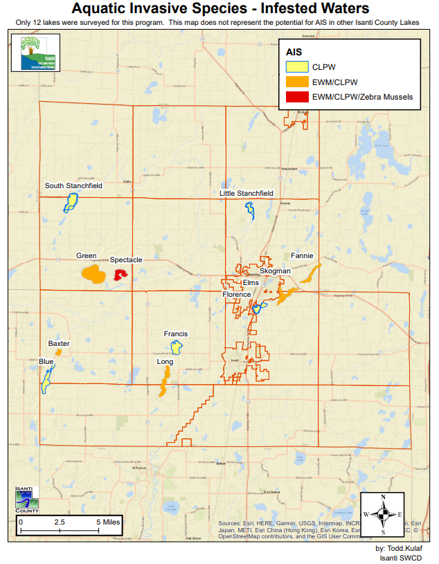 Isanti Invasive Species early detection map 2021